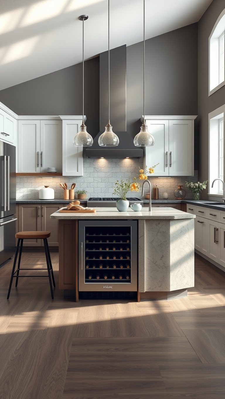 20 Fabulous Ideas and Inspiration for Your Large Kitchen Island - Make it a Hub with a Wine Cooler