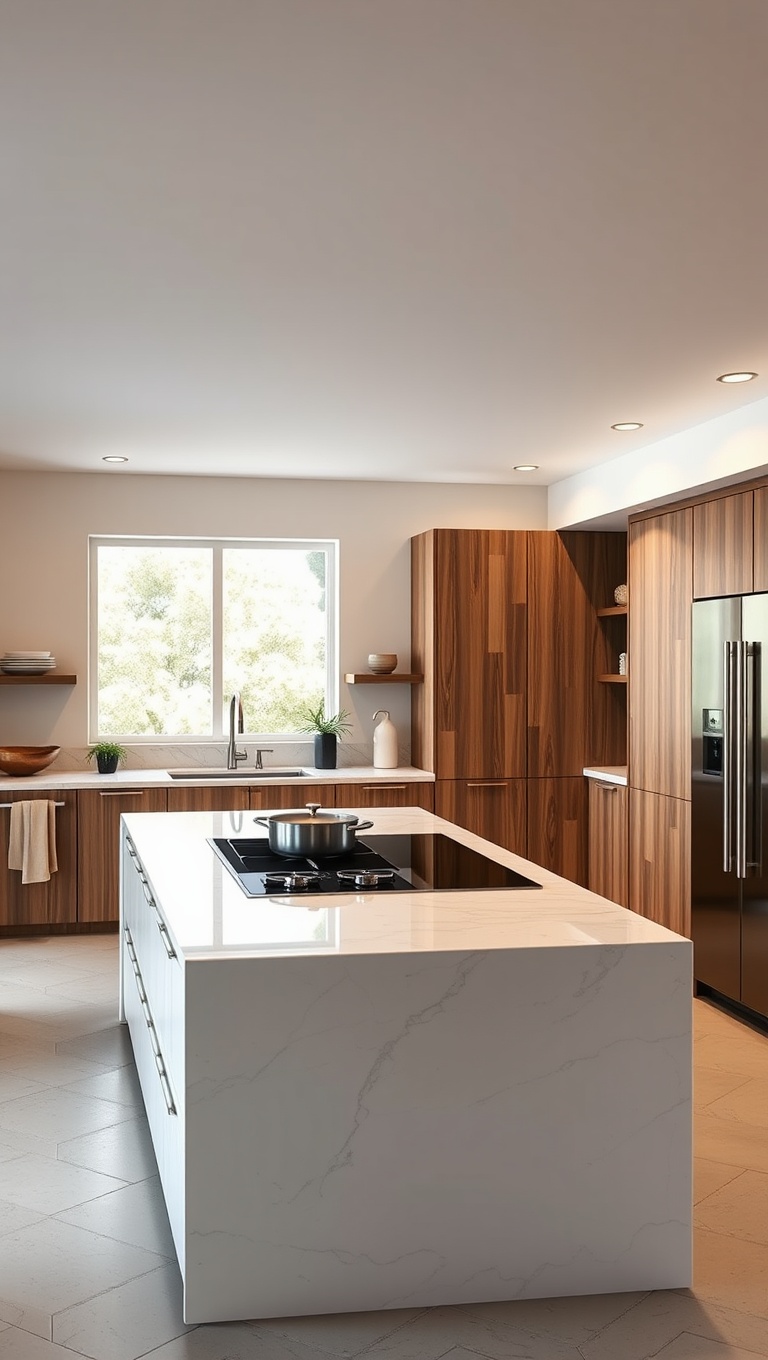 20 Fabulous Ideas and Inspiration for Your Large Kitchen Island - 12. Include an Integrated Cooktop for Convenience