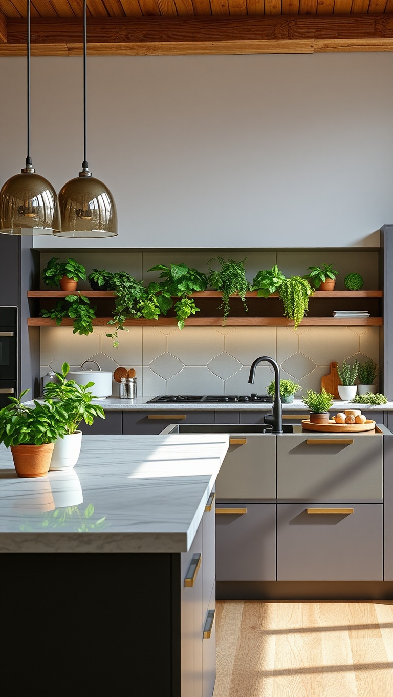 20 Fabulous Ideas and Inspiration for Your Large Kitchen Island - 14. Go Green with Indoor Herb Gardens