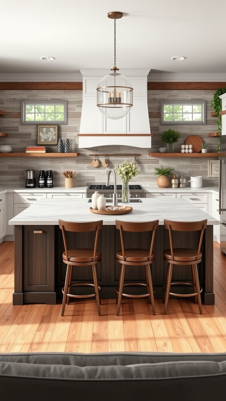 20 Fabulous Ideas and Inspiration for Your Large Kitchen Island - 7. Try a Farmhouse Style with Wood Accents