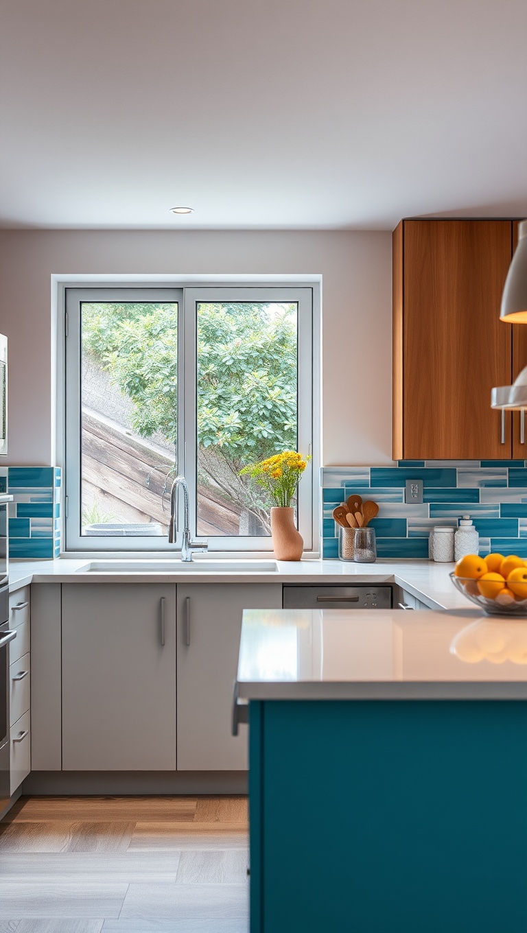 20 Stunning Ideas for Kitchens with a Sliding Glass Door - 18. Colorful Backsplash to Brighten Up Your Kitchen