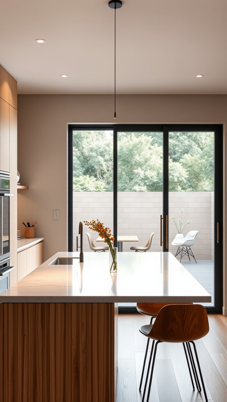 20 Stunning Ideas for Kitchens with a Sliding Glass Door - 14. Modern Finishes for a Contemporary Feel