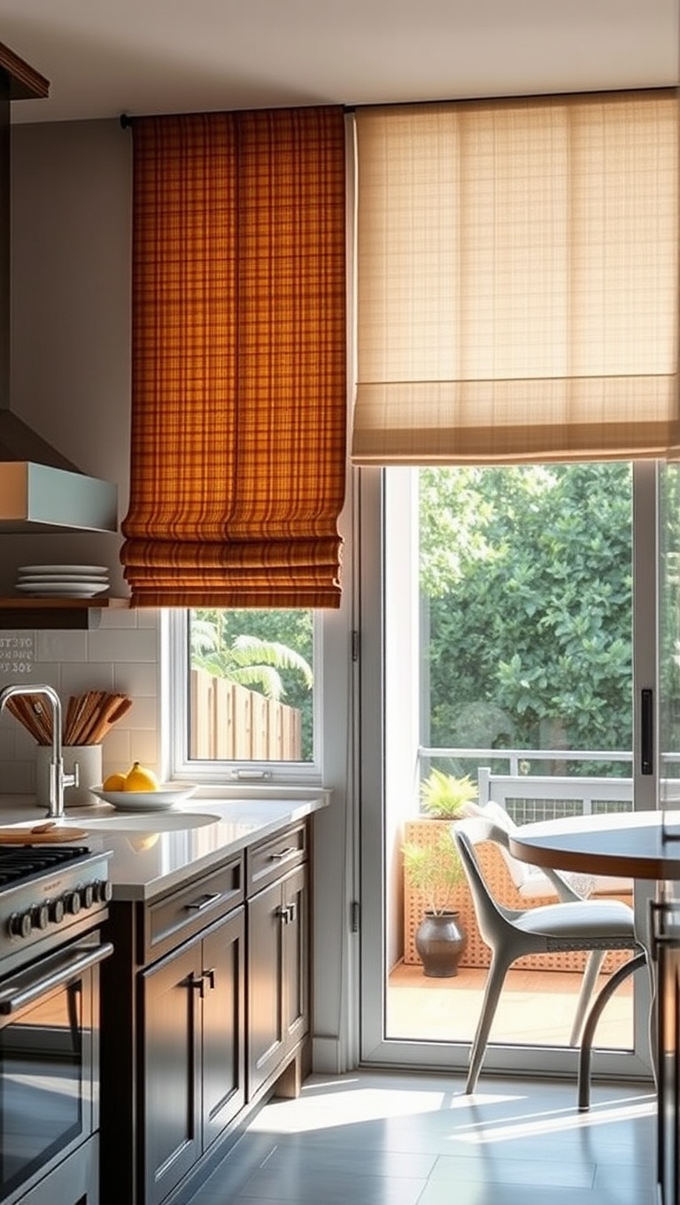 20 Stunning Ideas for Kitchens with a Sliding Glass Door - 12. Stylish Window Treatments to Control Light