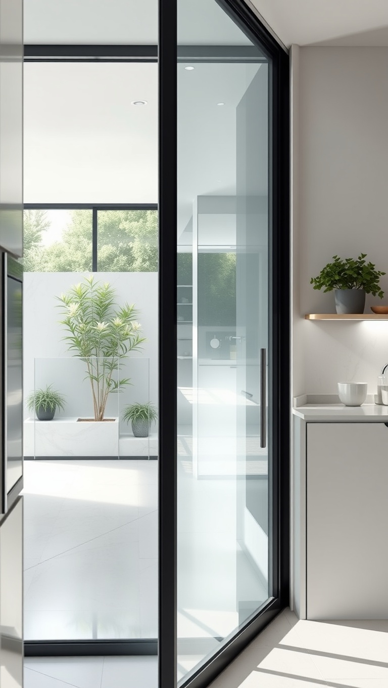 20 Stunning Ideas for Kitchens with a Sliding Glass Door - 8. Minimalist Design for a Sleek Look