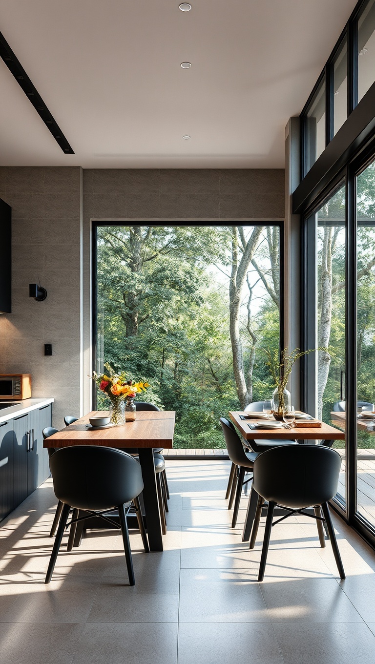 20 Stunning Ideas for Kitchens with a Sliding Glass Door - 7. Chic Dining Area Right Next to Nature
