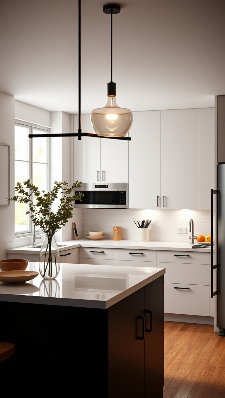 20 Stunning Ideas for Kitchens with a Statement Light Fixture - 7. Minimalist Designs for a Clean Look