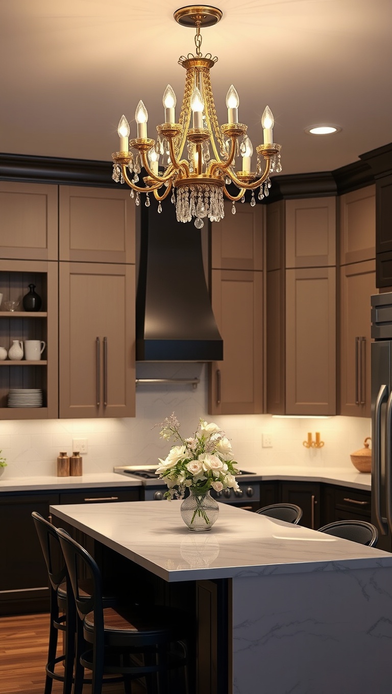 20 Stunning Ideas for Kitchens with a Statement Light Fixture - 1. Glamorous Chandeliers for a Touch of Elegance