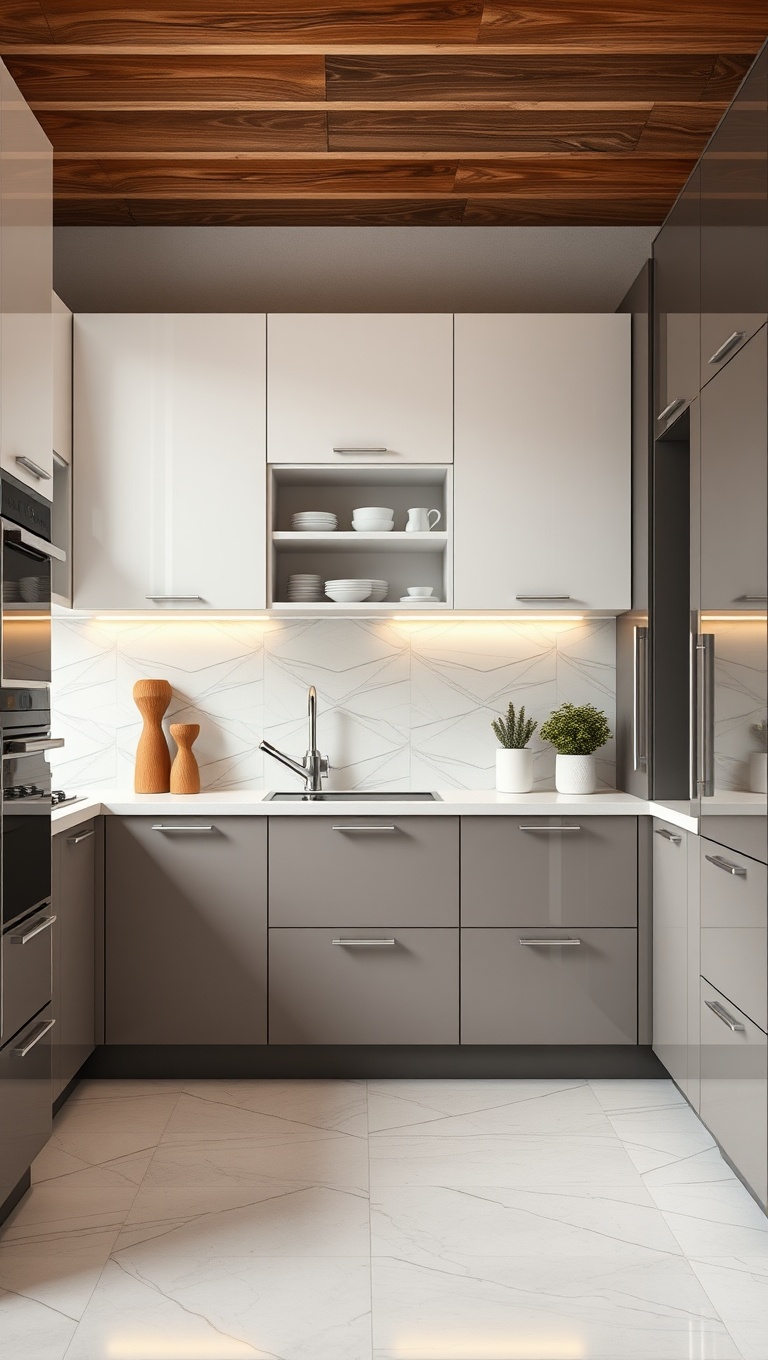 20 Unique Cabinet Layout Ideas to Transform Your Kitchen! - 12. High-Gloss Finishes for a Sleek Look
