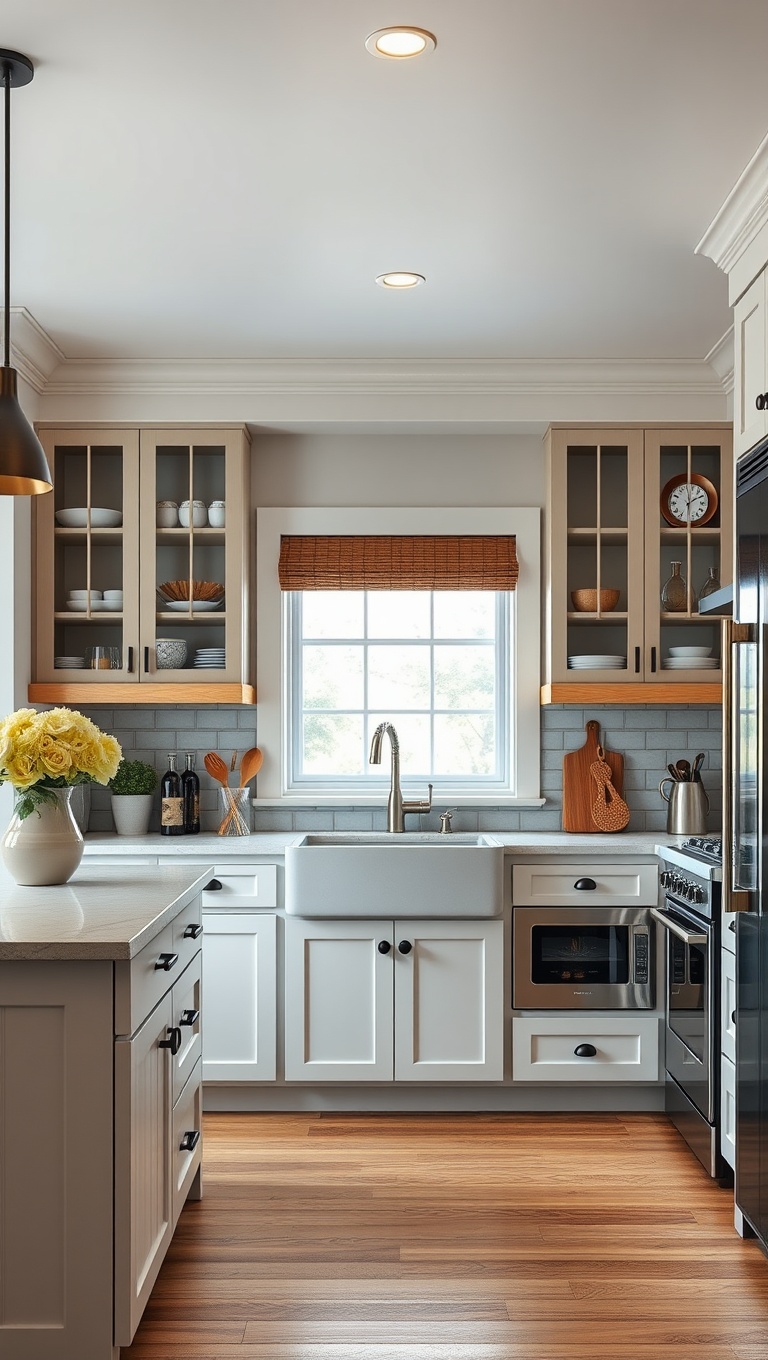 20 Unique Cabinet Layout Ideas to Transform Your Kitchen! - 19. Farmhouse Style with Shaker Cabinets