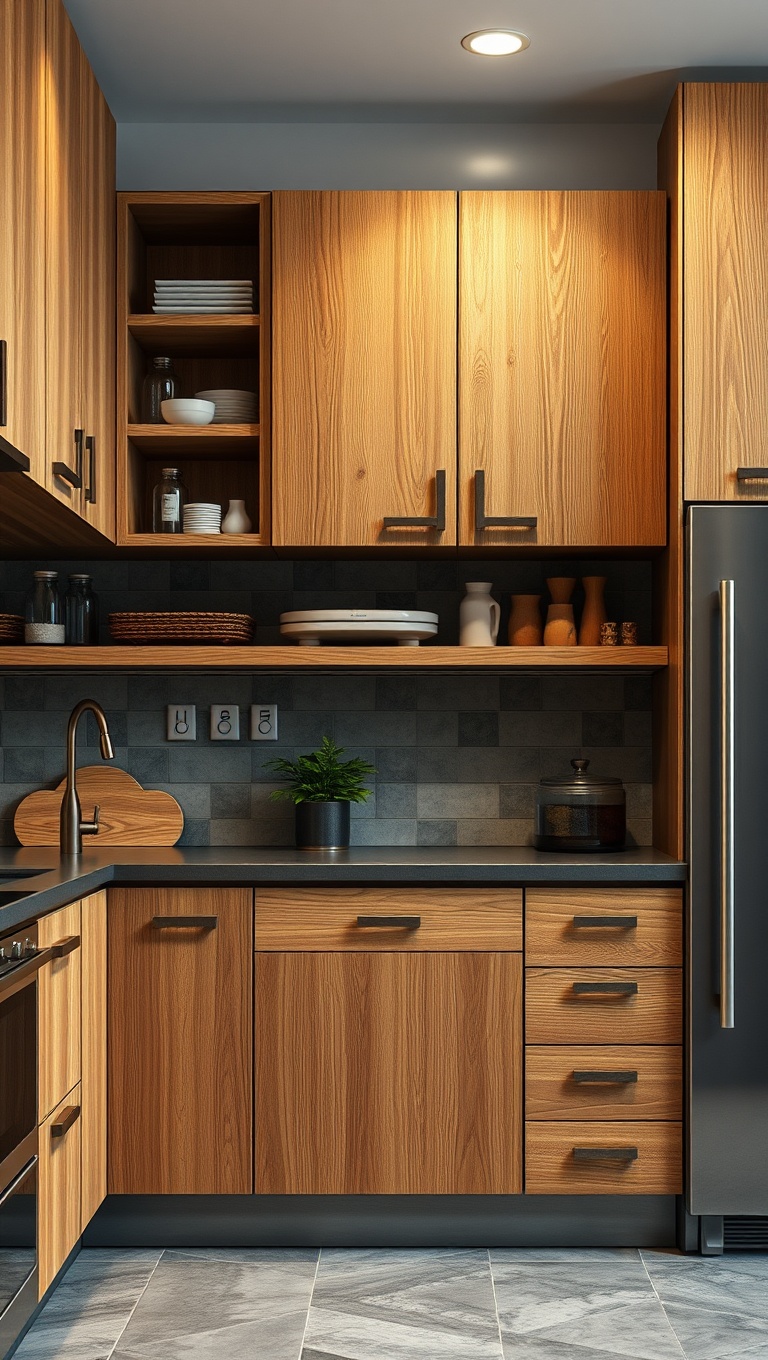 20 Unique Cabinet Layout Ideas to Transform Your Kitchen! - 9. Mixing Materials: Wood and Metal