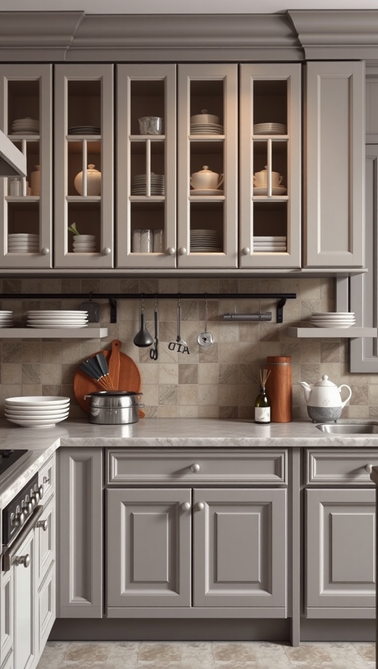 20 Unique Cabinet Layout Ideas to Transform Your Kitchen! - 5. Vintage Style with Glass-Front Cabinets