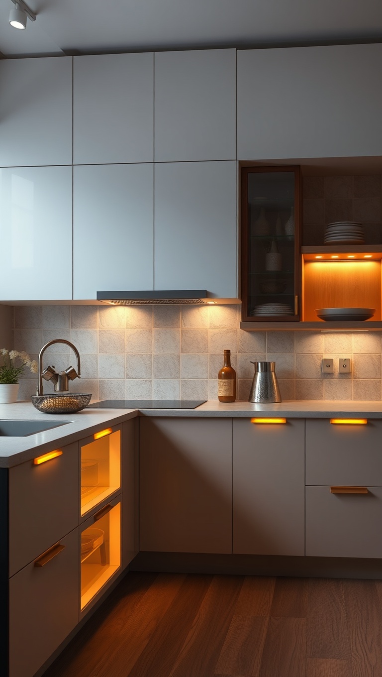 20 Unique Cabinet Layout Ideas to Transform Your Kitchen! - 18. Integrated Lighting for Warmth