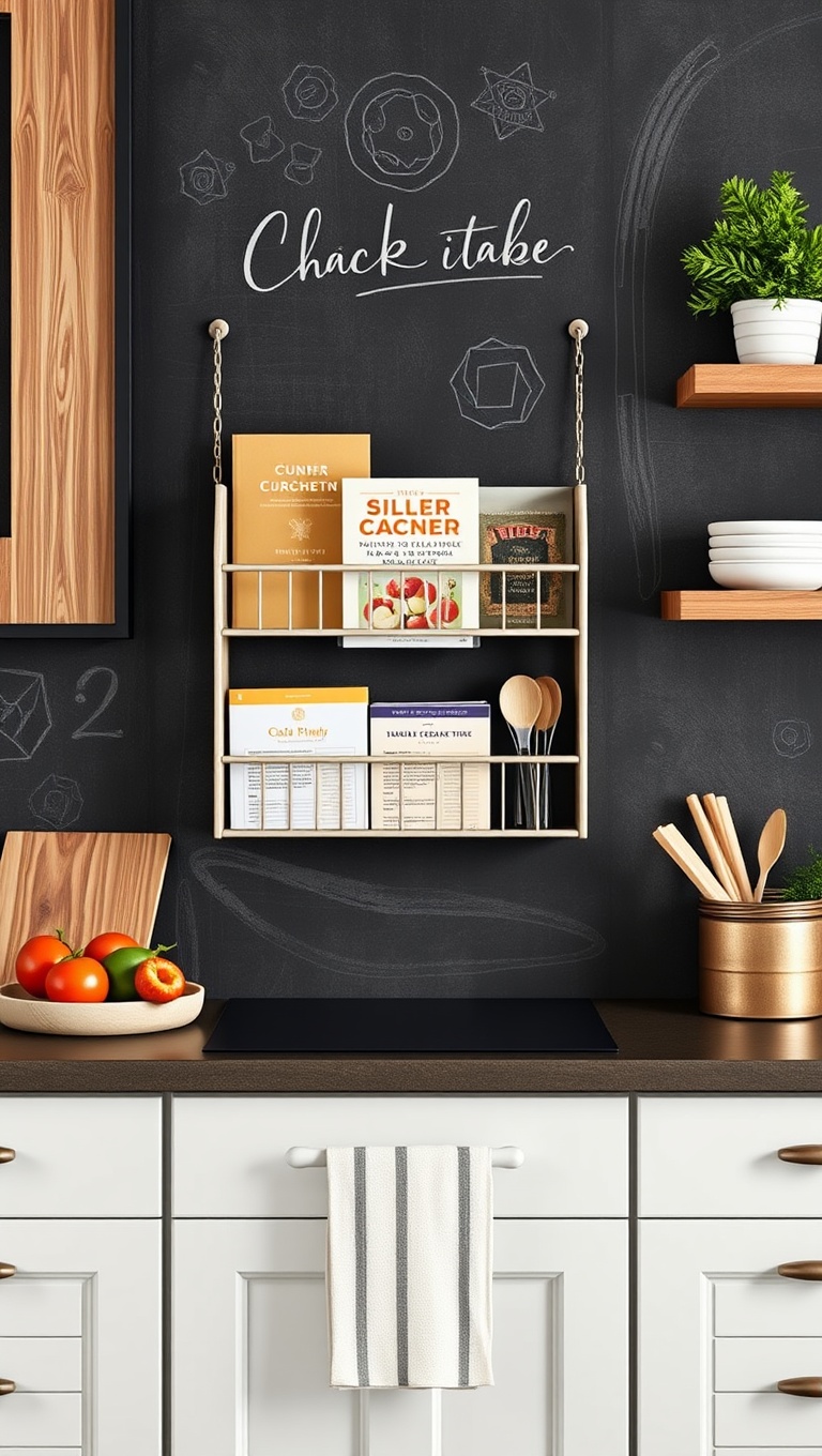 20 Creative Ways to Elevate Your Kitchen with a Wall-Mounted Cookbook Holder - 7. Chalkboard Backdrop: Add a Fun Twist for Notes and Recipes