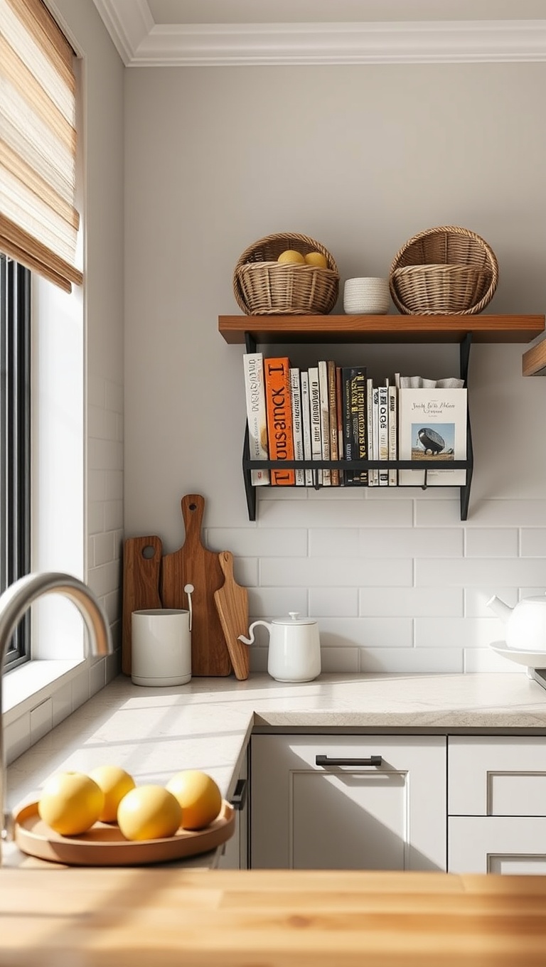20 Creative Ways to Elevate Your Kitchen with a Wall-Mounted Cookbook Holder - 18. Textured Touch: Use Woven Baskets for a Natural Look
