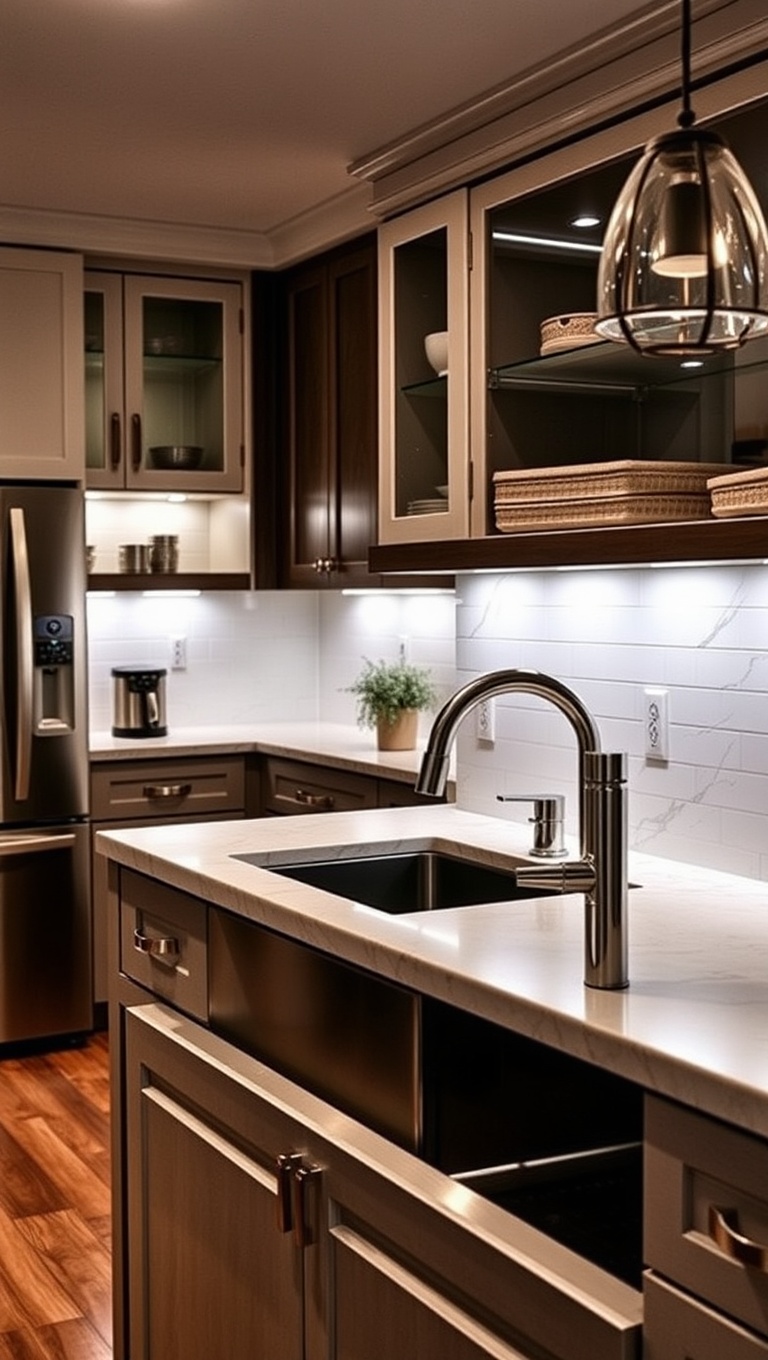 20 Stunning Ideas for Kitchens with an Under-Mount Sink - 12. Light It Up: Under-Cabinet Lighting for Drama