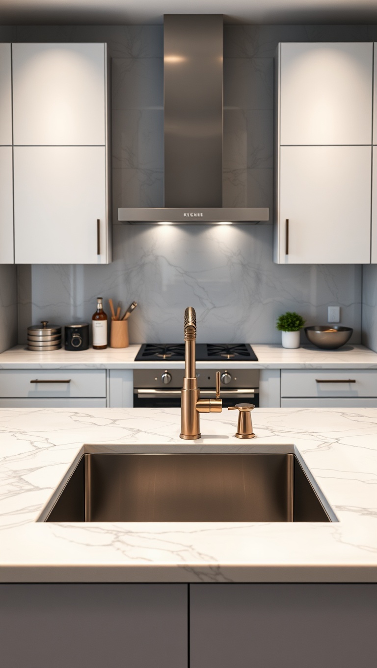 20 Stunning Ideas for Kitchens with an Under-Mount Sink - 10. Marble Magic: Elevating Elegance in the Kitchen
