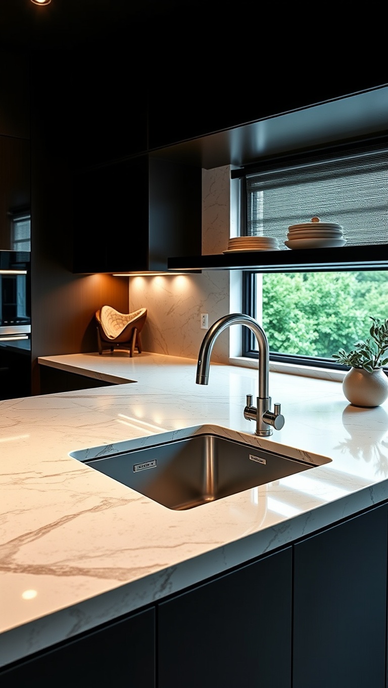 20 Stunning Ideas for Kitchens with an Under-Mount Sink - 5. Quartz Countertops: Luxurious and Durable