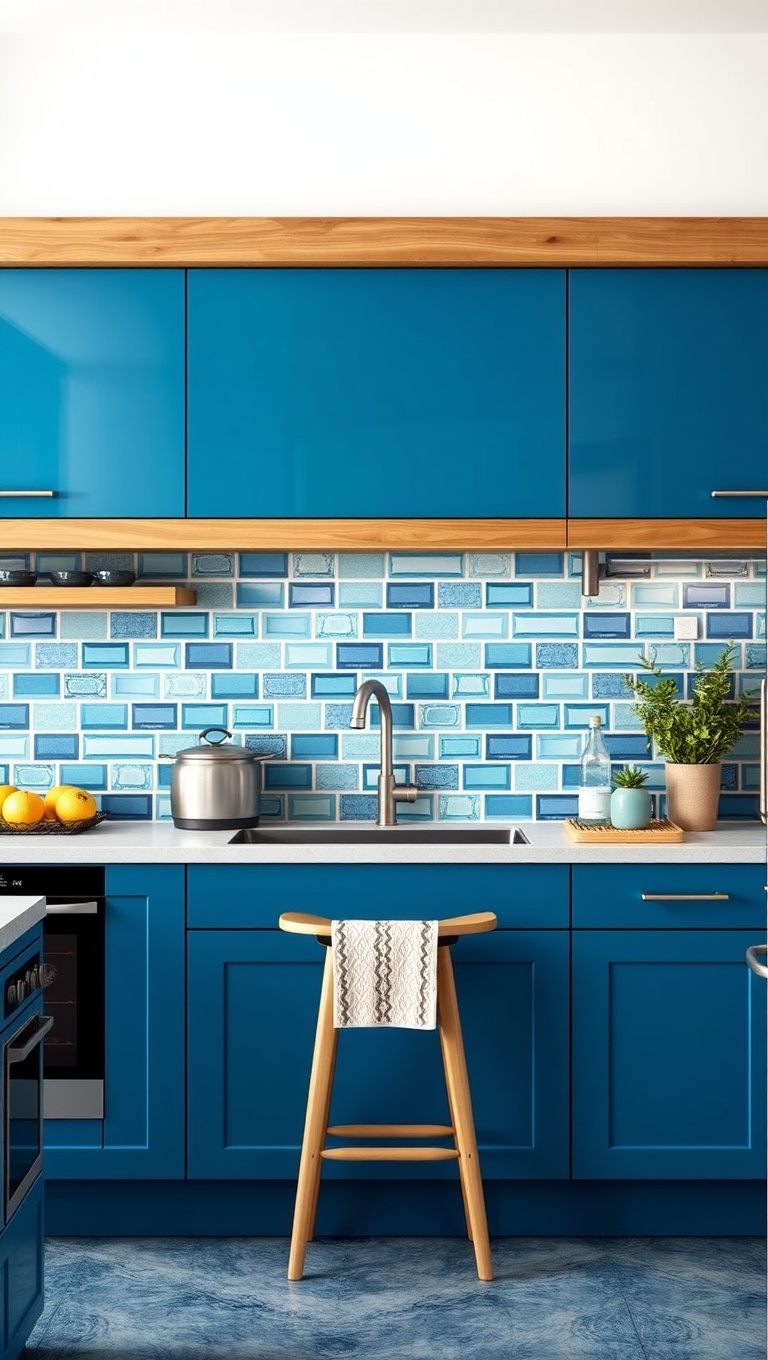 20 Colorful Tile Backsplash Ideas to Brighten Your Kitchen - 1. Ocean Blue Bliss: Embrace Coastal Vibes