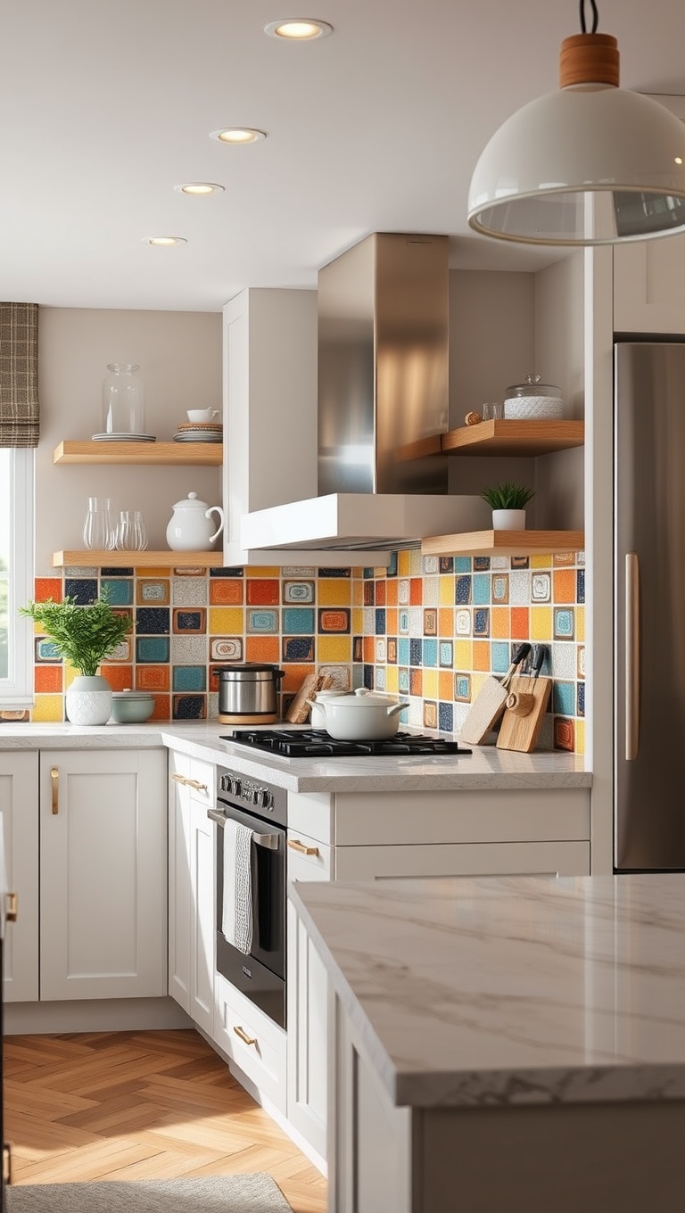 20 Colorful Tile Backsplash Ideas to Brighten Your Kitchen - 19. Color-Blocked Sections: Fun and Functional