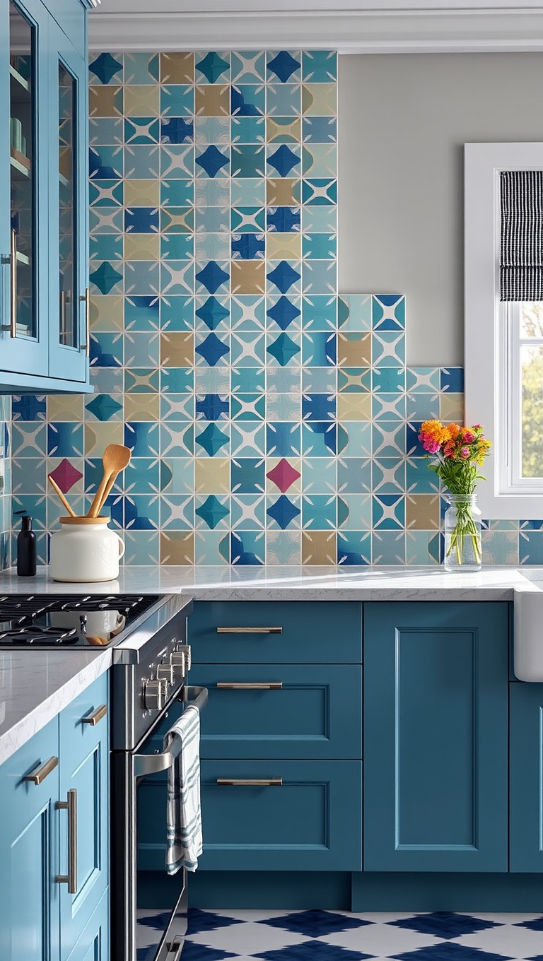 20 Colorful Tile Backsplash Ideas to Brighten Your Kitchen - 3. Bold Geometric Patterns: Make a Statement