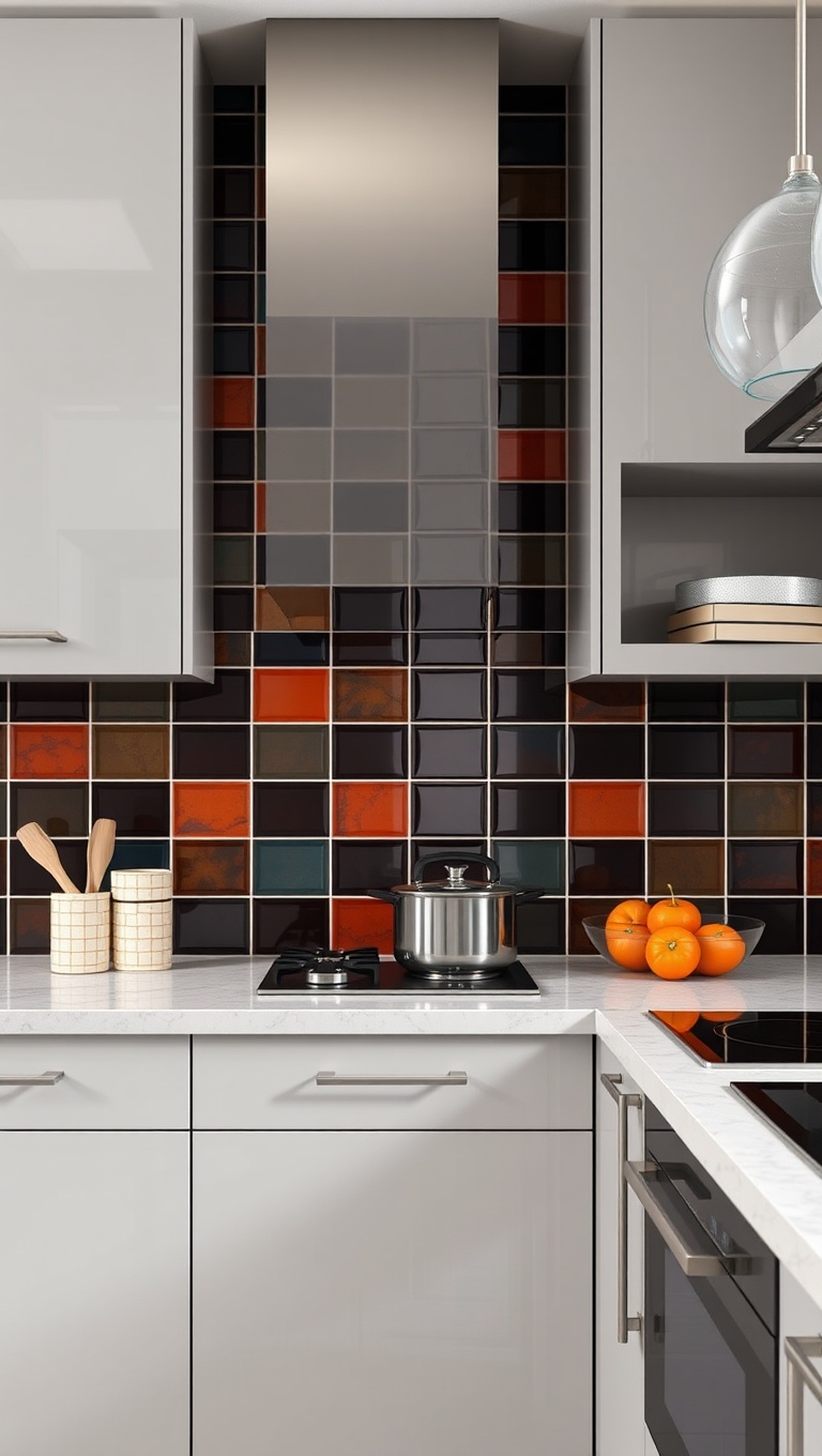 20 Colorful Tile Backsplash Ideas to Brighten Your Kitchen - 11. Glossy Glass Tiles: For a Modern Touch