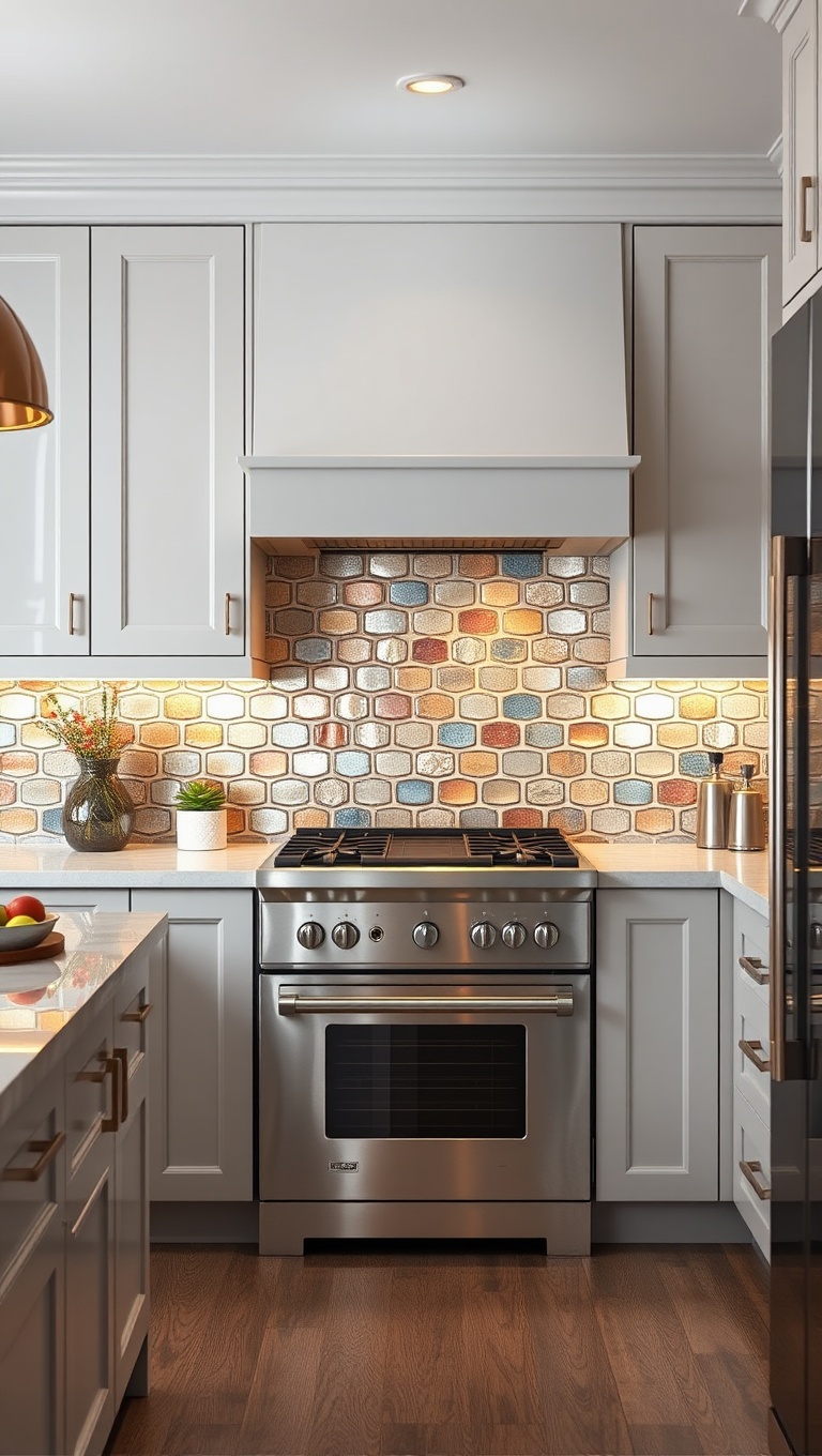 20 Colorful Tile Backsplash Ideas to Brighten Your Kitchen - 12. Chic Metallics: Shine Bright in Style