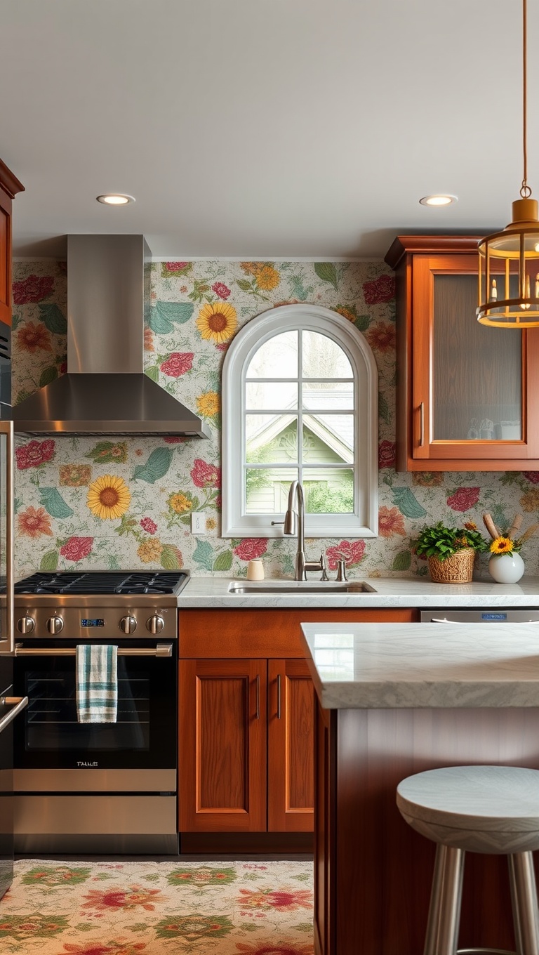 20 Colorful Tile Backsplash Ideas to Brighten Your Kitchen - 15. Floral Patterns: Add a Touch of Whimsy