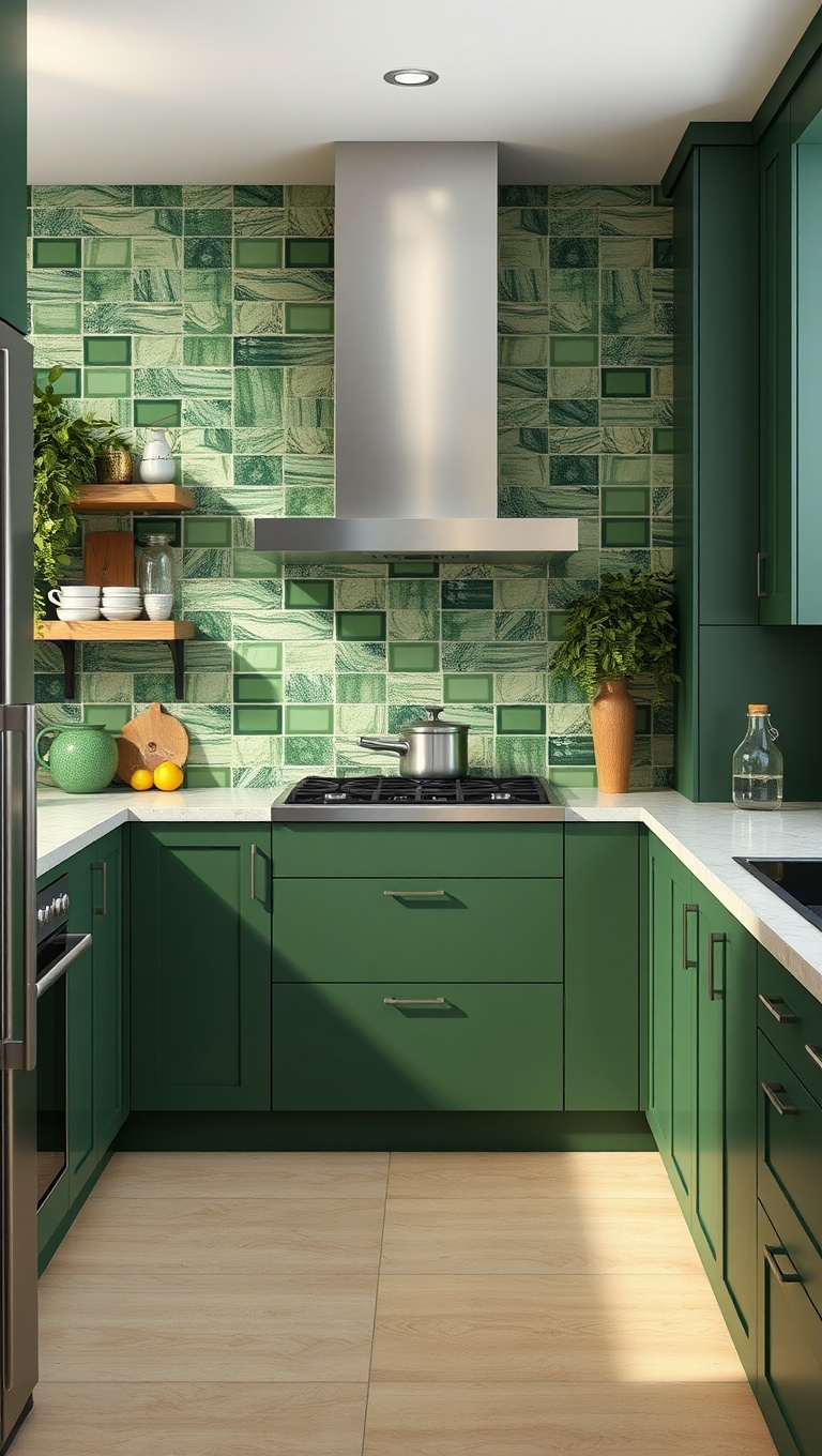 20 Colorful Tile Backsplash Ideas to Brighten Your Kitchen - 5. Nature-Inspired Greens: Bring the Outdoors In