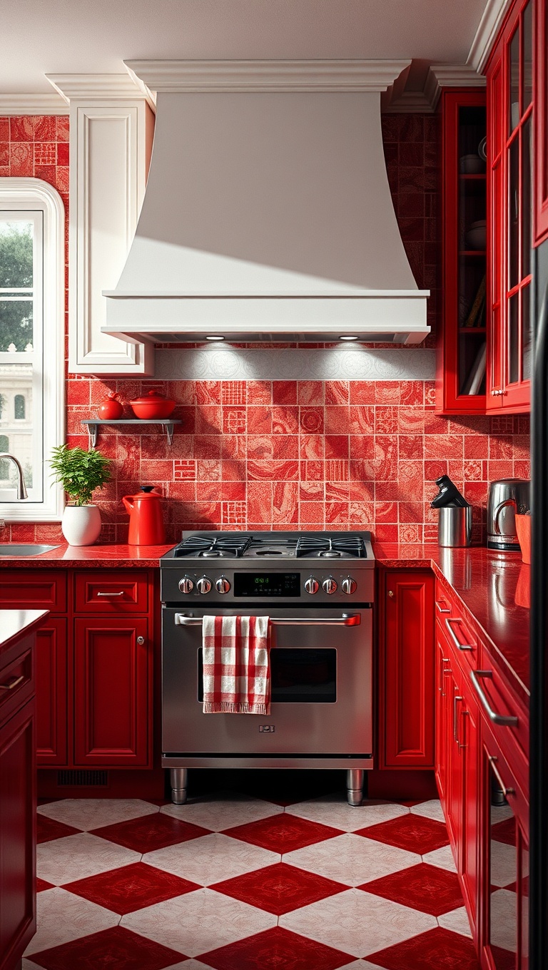20 Colorful Tile Backsplash Ideas to Brighten Your Kitchen - 4. Retro Red: Channel Vintage Charm