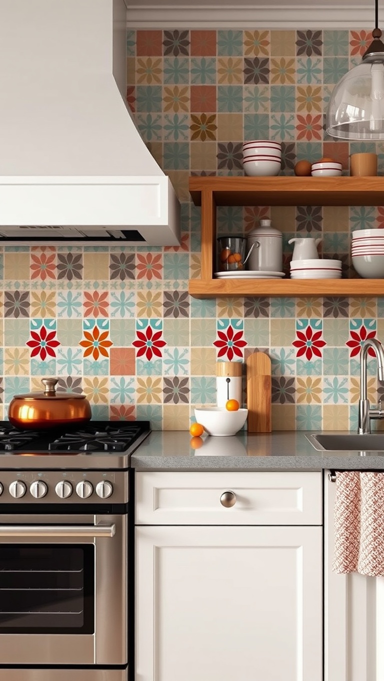 20 Colorful Tile Backsplash Ideas to Brighten Your Kitchen - 17. Vintage Patterns: Retro with a Modern Twist