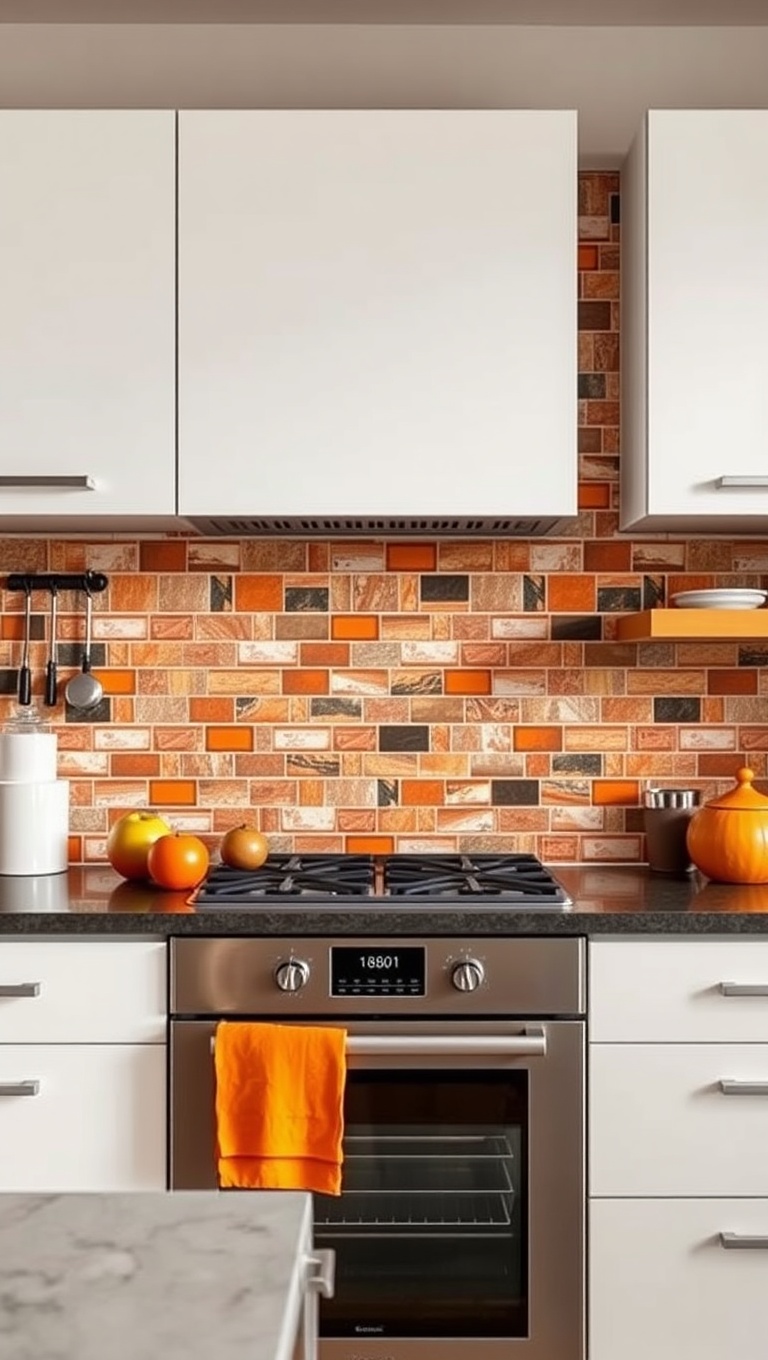 20 Colorful Tile Backsplash Ideas to Brighten Your Kitchen - 10. Bright Orange Zest: Add a Splash of Excitement