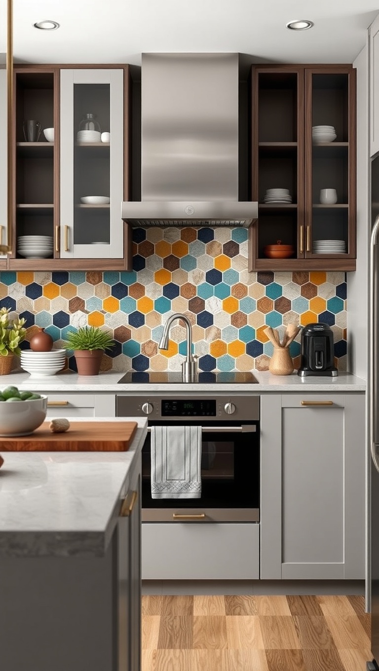 20 Colorful Tile Backsplash Ideas to Brighten Your Kitchen - 14. Unique Shapes: Stand Out with Creativity