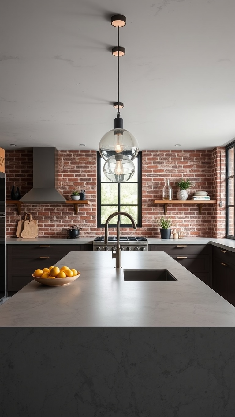 20 Stunning Ideas and Inspirations for Kitchens with Concrete Countertops - 4. Industrial Chic: Exposed Brick Walls and Concrete