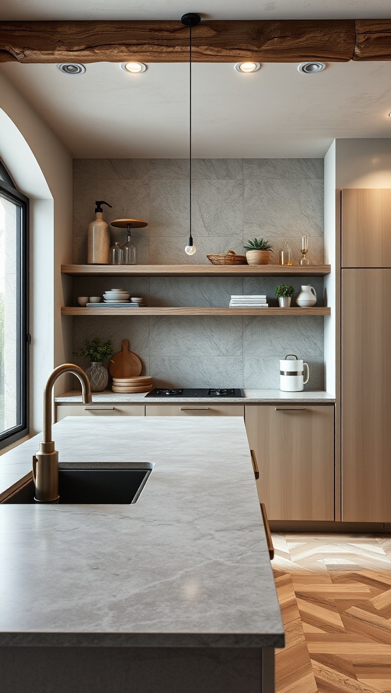 20 Stunning Ideas and Inspirations for Kitchens with Concrete Countertops - 14. Mediterranean Touch: Concrete with Natural Stone