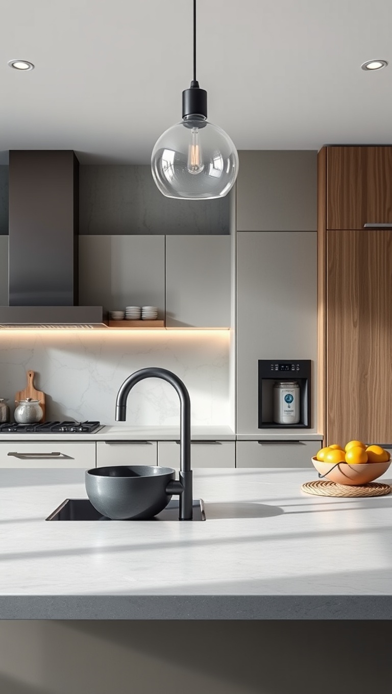 20 Stunning Ideas and Inspirations for Kitchens with Concrete Countertops - 13. Concrete and Glass: A Light and Bright Contrast