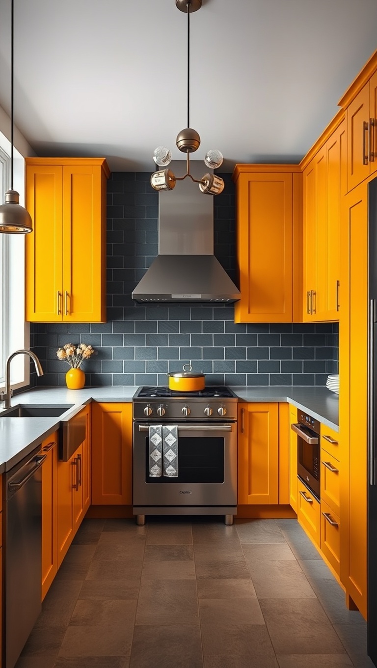 20 Stunning Ideas and Inspirations for Kitchens with Concrete Countertops - 3. Bold Color Pop: Bright Cabinets with Gray Countertops