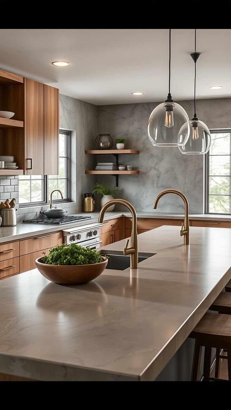 20 Stunning Ideas and Inspirations for Kitchens with Concrete Countertops - 9. Textured Beauty: Polished vs. Rough Concrete Finishes