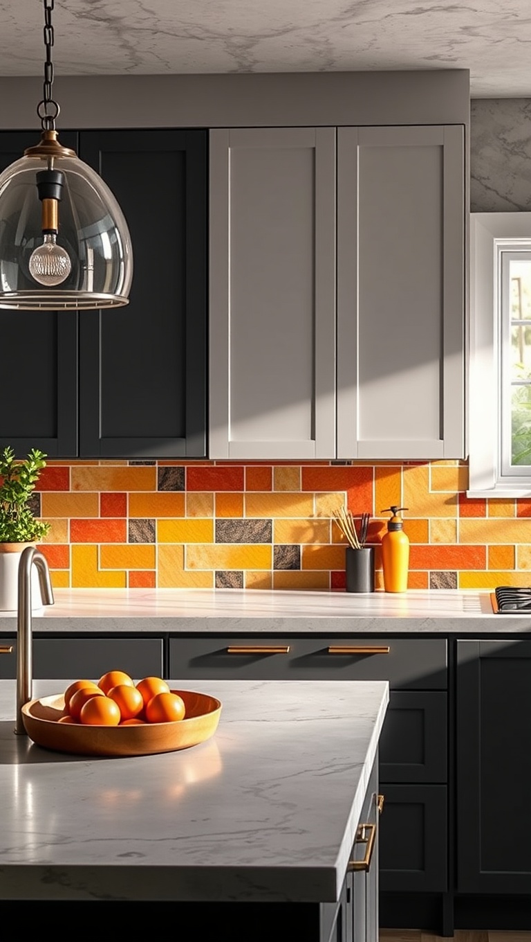 20 Stunning Ideas and Inspirations for Kitchens with Concrete Countertops - 12. Colorful Tiles: Bright Backsplash Against Concrete