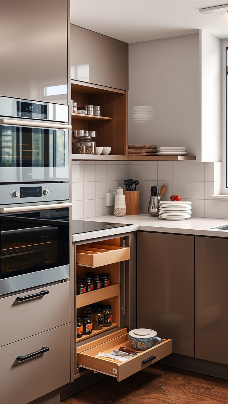 20 Fantastic Ideas for Kitchens with Integrated Appliances - 9. Smart Storage Solutions: Pull-Out Pantry Systems