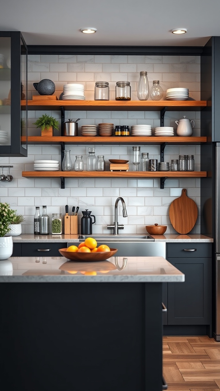 20 Creative Ideas for Stunning Kitchens with Open Shelving - 4. Mix and Match: Shelving Styles