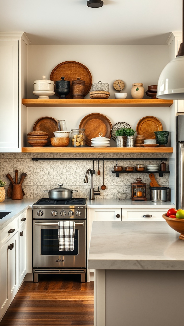 20 Creative Ideas for Stunning Kitchens with Open Shelving - 13. Incorporate Vintage Finds