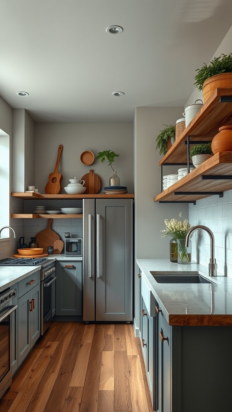 20 Creative Ideas for Stunning Kitchens with Open Shelving - 2. Rustic Charm with Wood Shelving