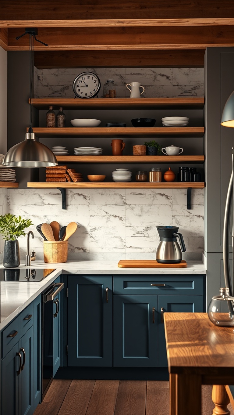 20 Creative Ideas for Stunning Kitchens with Open Shelving - 9. Create a Cozy Coffee Corner