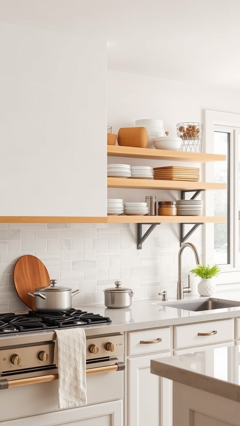 20 Creative Ideas for Stunning Kitchens with Open Shelving - 18. Use Open Shelves for Easy Baking Supplies