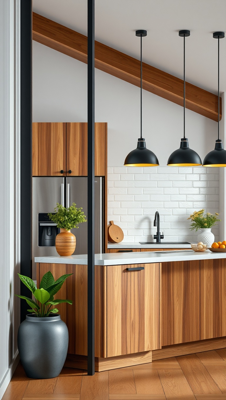 20 Stunning Ideas and Inspirations for Pendant Lighting in Your Kitchen - 9. Mixed Materials: Wood and Metal Combo