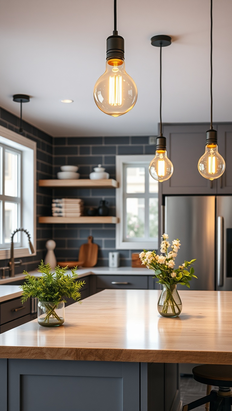 20 Stunning Ideas and Inspirations for Pendant Lighting in Your Kitchen - 5. Industrial Chic: Edison Bulb Designs