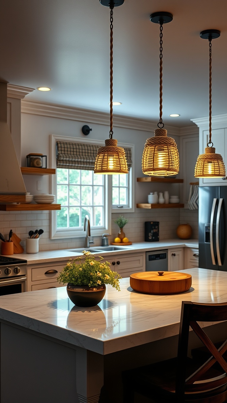 20 Stunning Ideas and Inspirations for Pendant Lighting in Your Kitchen - 12. Nautical Inspiration: Rope-Wrapped Pendants