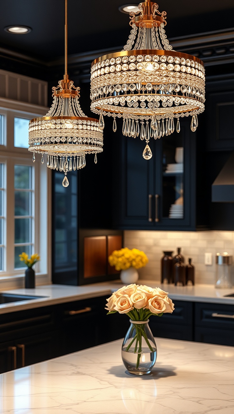20 Stunning Ideas and Inspirations for Pendant Lighting in Your Kitchen - 6. Elegant Touch: Crystal-Embellished Pendants