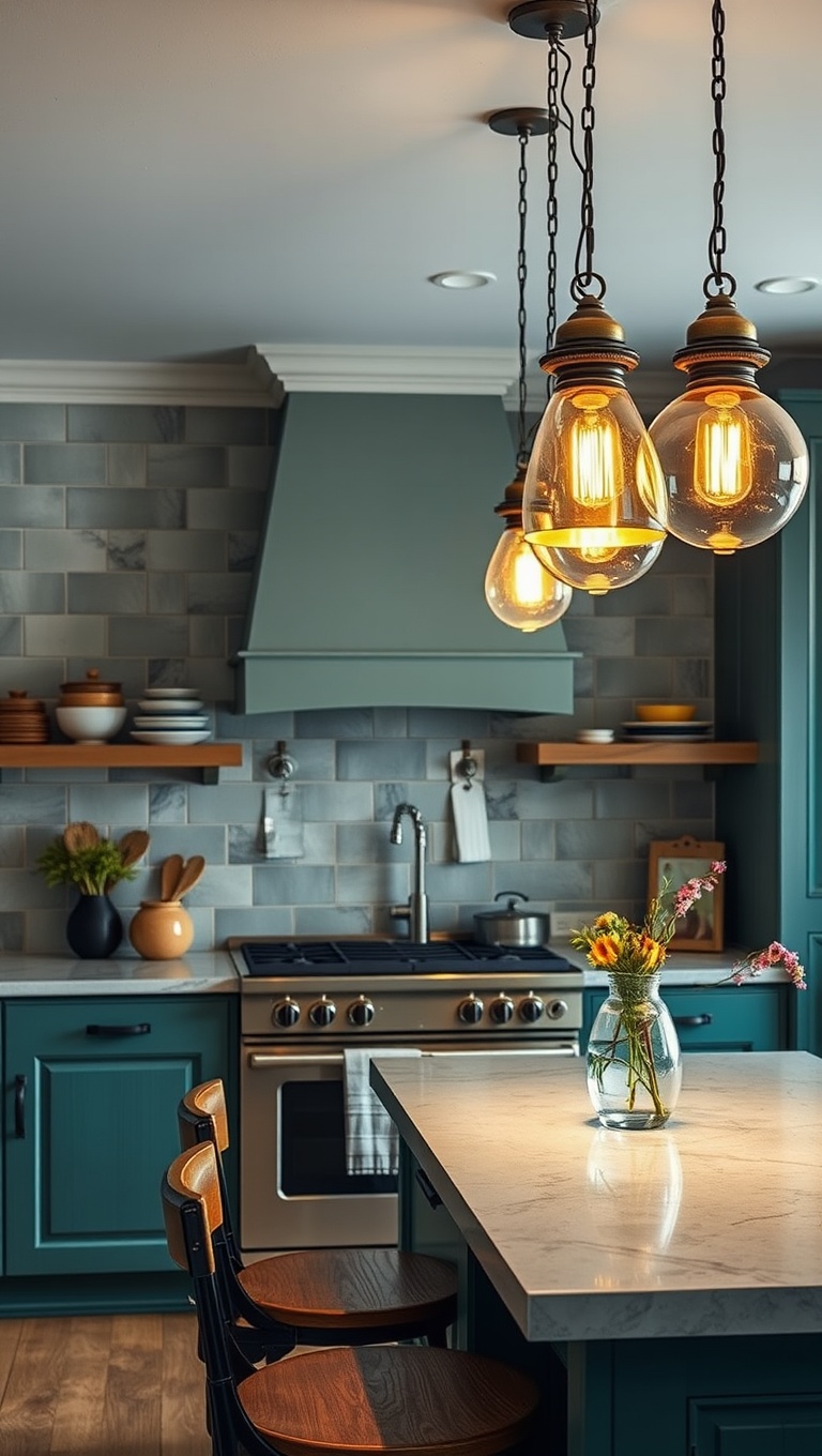 20 Stunning Ideas and Inspirations for Pendant Lighting in Your Kitchen - 3. Vintage Vibes: Antique Glass Pendants