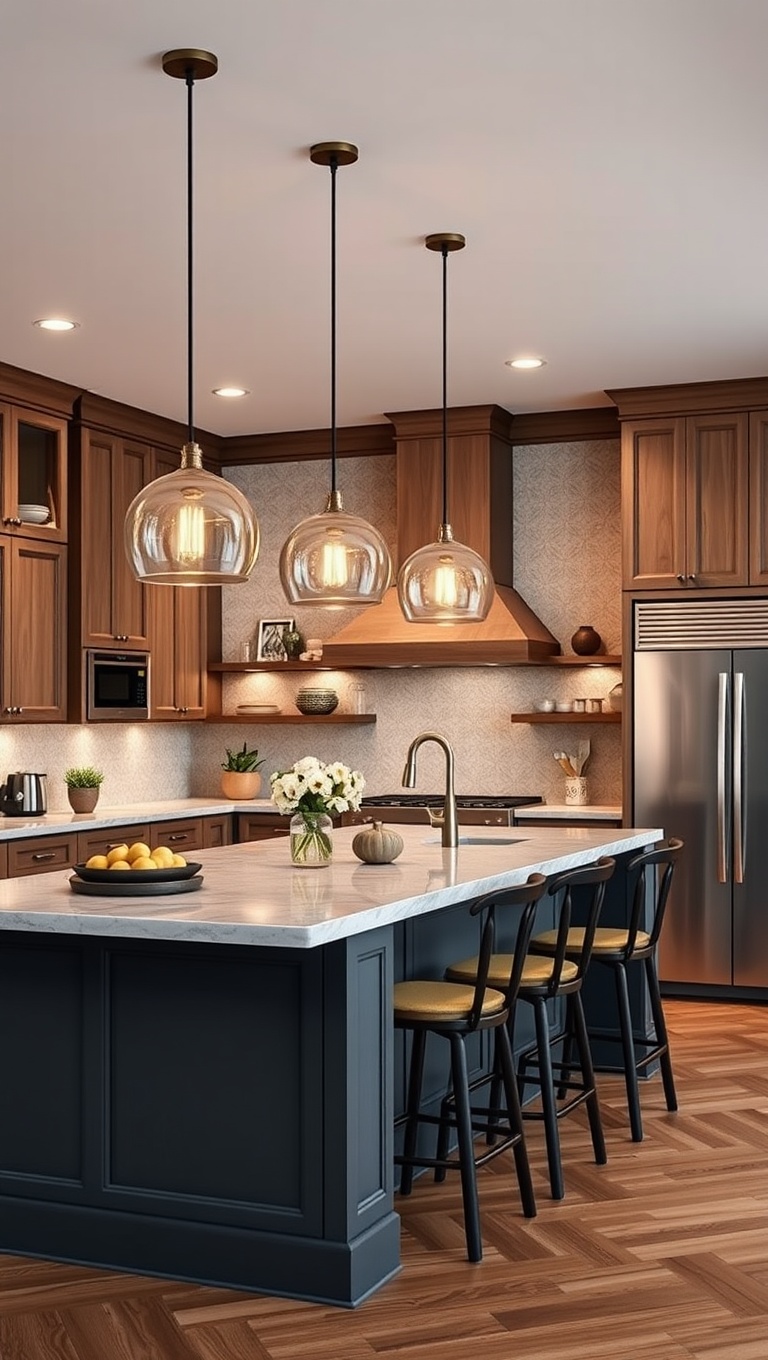 20 Stunning Ideas and Inspirations for Pendant Lighting in Your Kitchen - 20. Kitchen Island Magic: Pendant Grouping for Impact